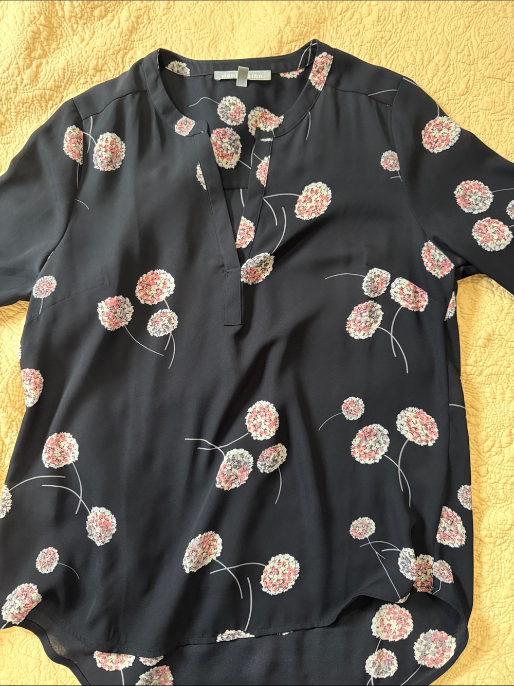 Daniel Rainn Navy Floral Split V-Neck Blouse